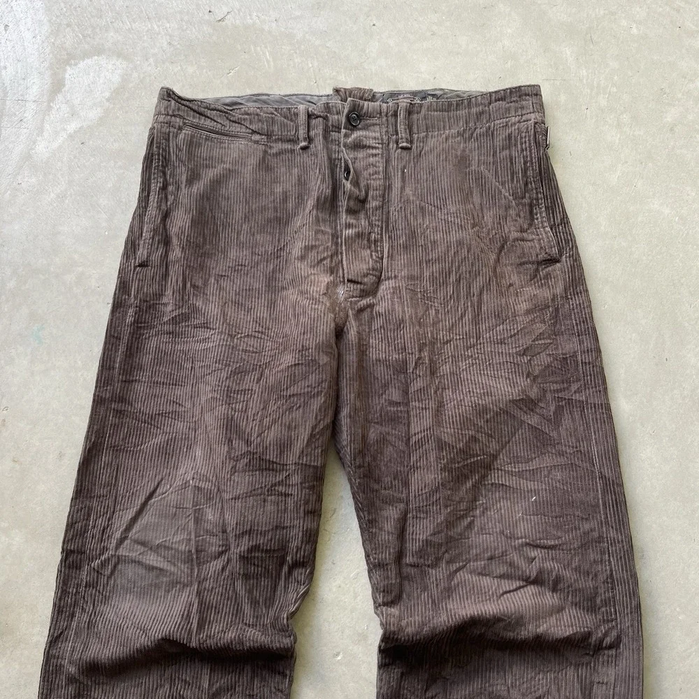 RRL Ralph Lauren Pants Mens 33x32 Brown Corduroy Side Buckle Button Fly Baggy